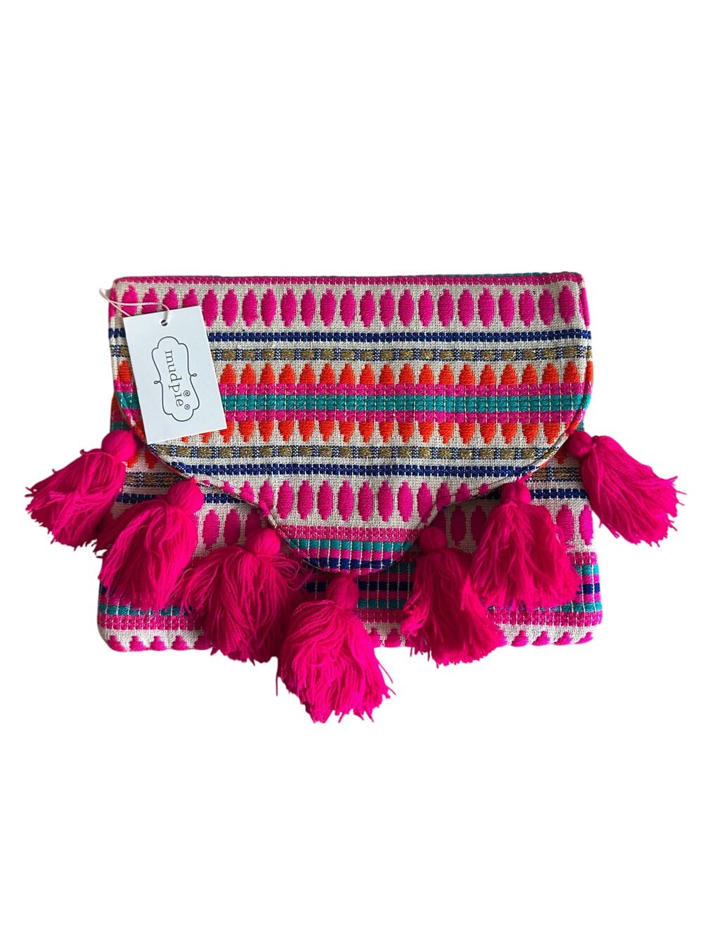 Mud Pie Woven Tassel Pink Clutch Purse NEW